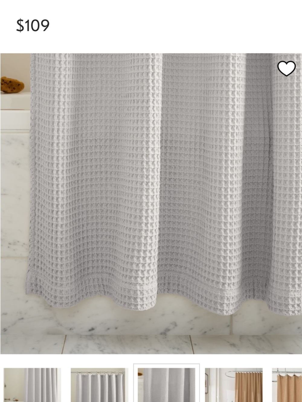72x84” West Elm Waffle Weave Shower Curtain - Frost Gray Extra Long (XL) - Picture 3 of 6